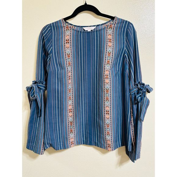 LC Lauren Conrad Tops - LC Lauren Conrad Striped BOHO Bell Sleeve with Ties Blouse, Size S